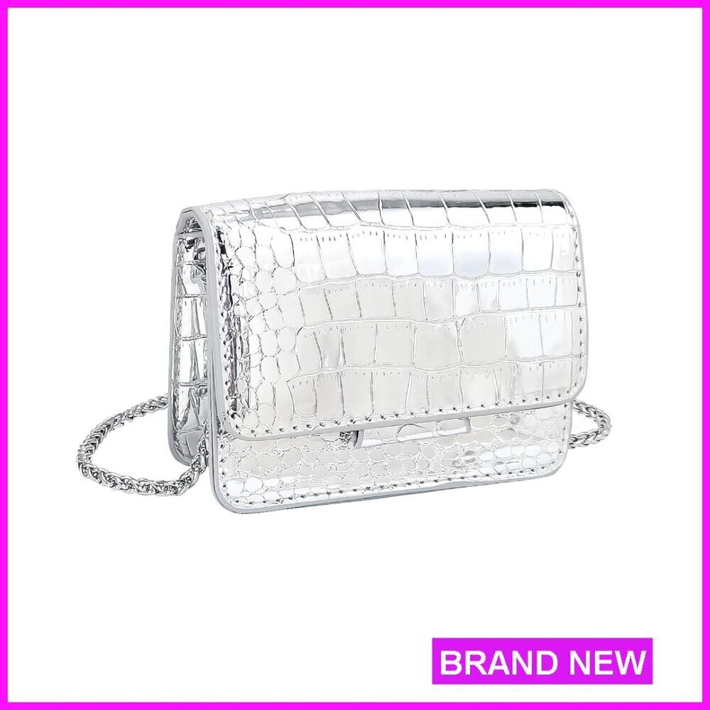 Metallic Mini Crossbody Purse with Removable Chain Strap, Evening Clutch